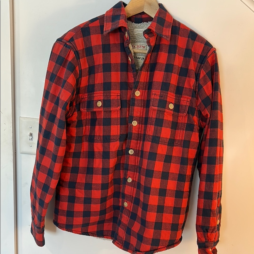 J. Crew Sherpa Lined Red and Navy Shirt